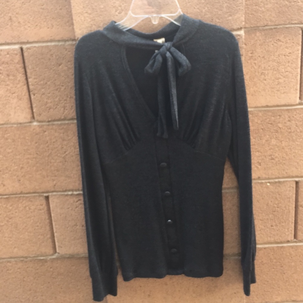 Grey Tie long sleeve shirt with faux buttons